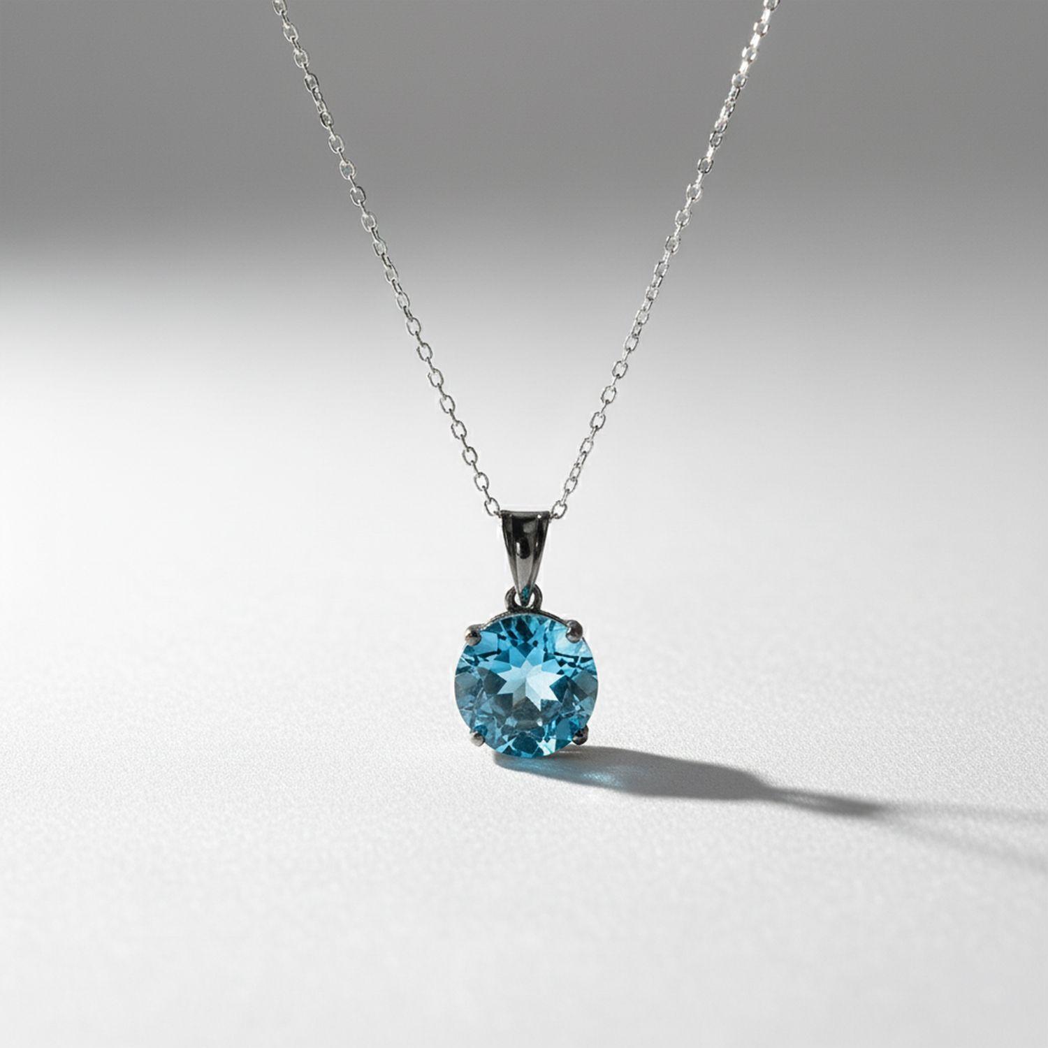 Collar Topacio azul Natural Plata envejecida-2