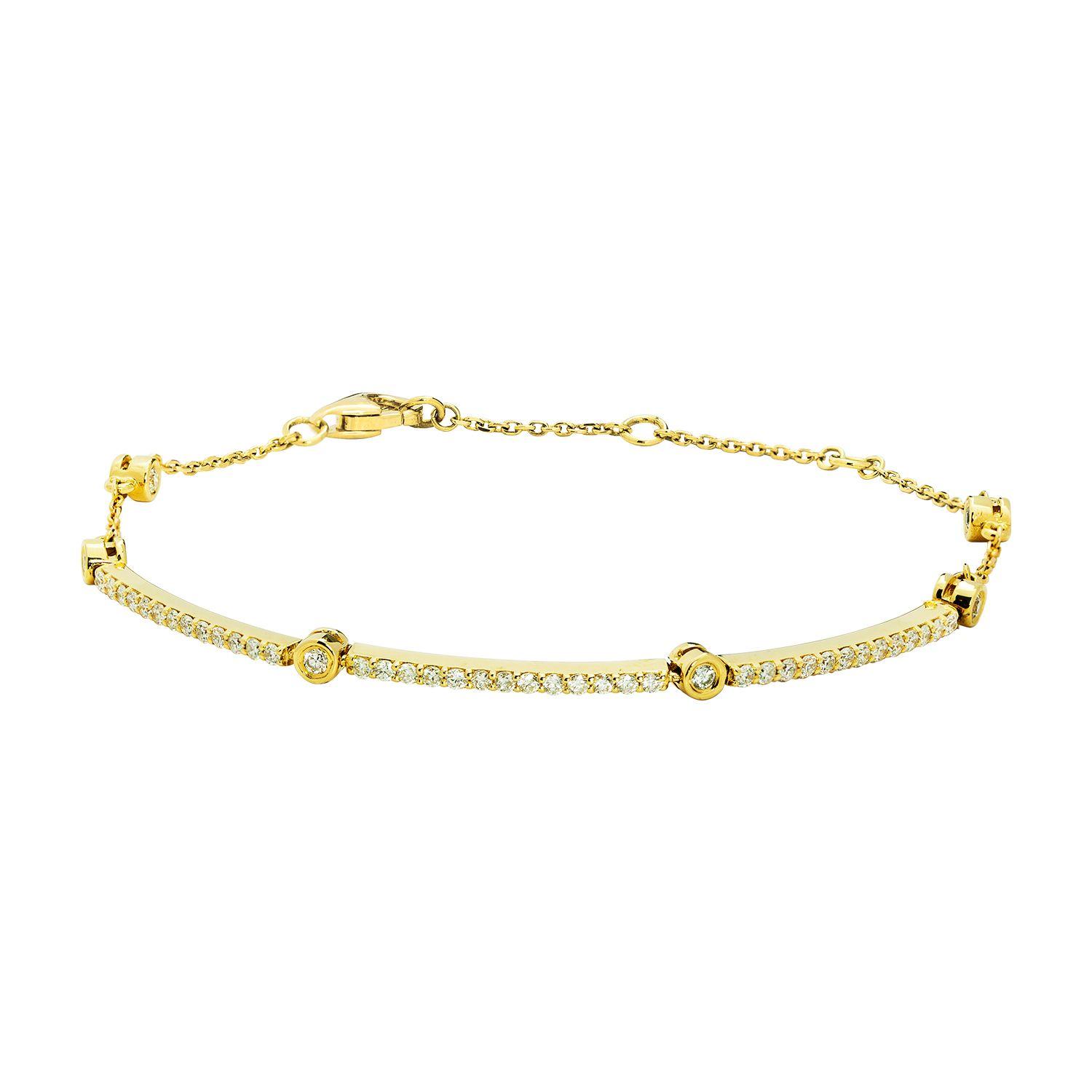 Pulsera Diamantes Barra Y Bisel En Oro Amarillo 18K-0