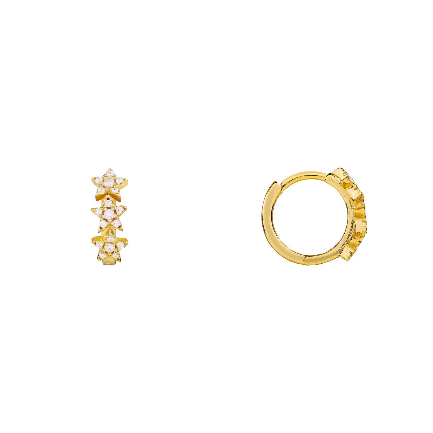 Argollas De Plata Estrellas Doradas 12Mm-0