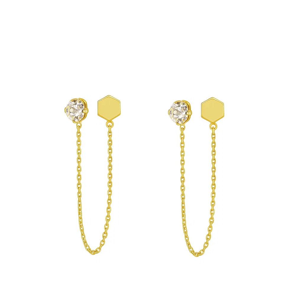 Aros Oro 18K Solitario Circón Cadena-0