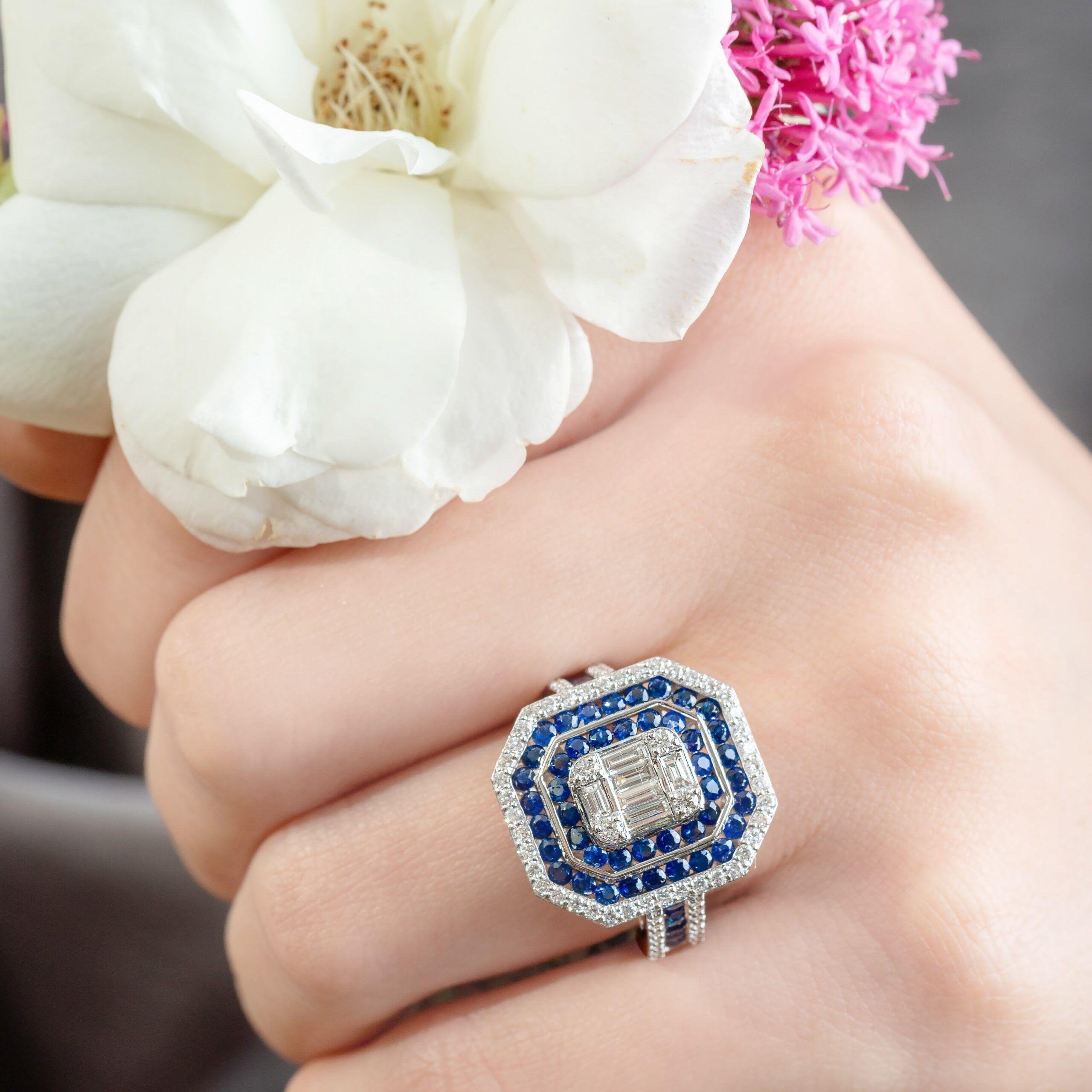 Anillo Eduardiano Zafiros #14-0