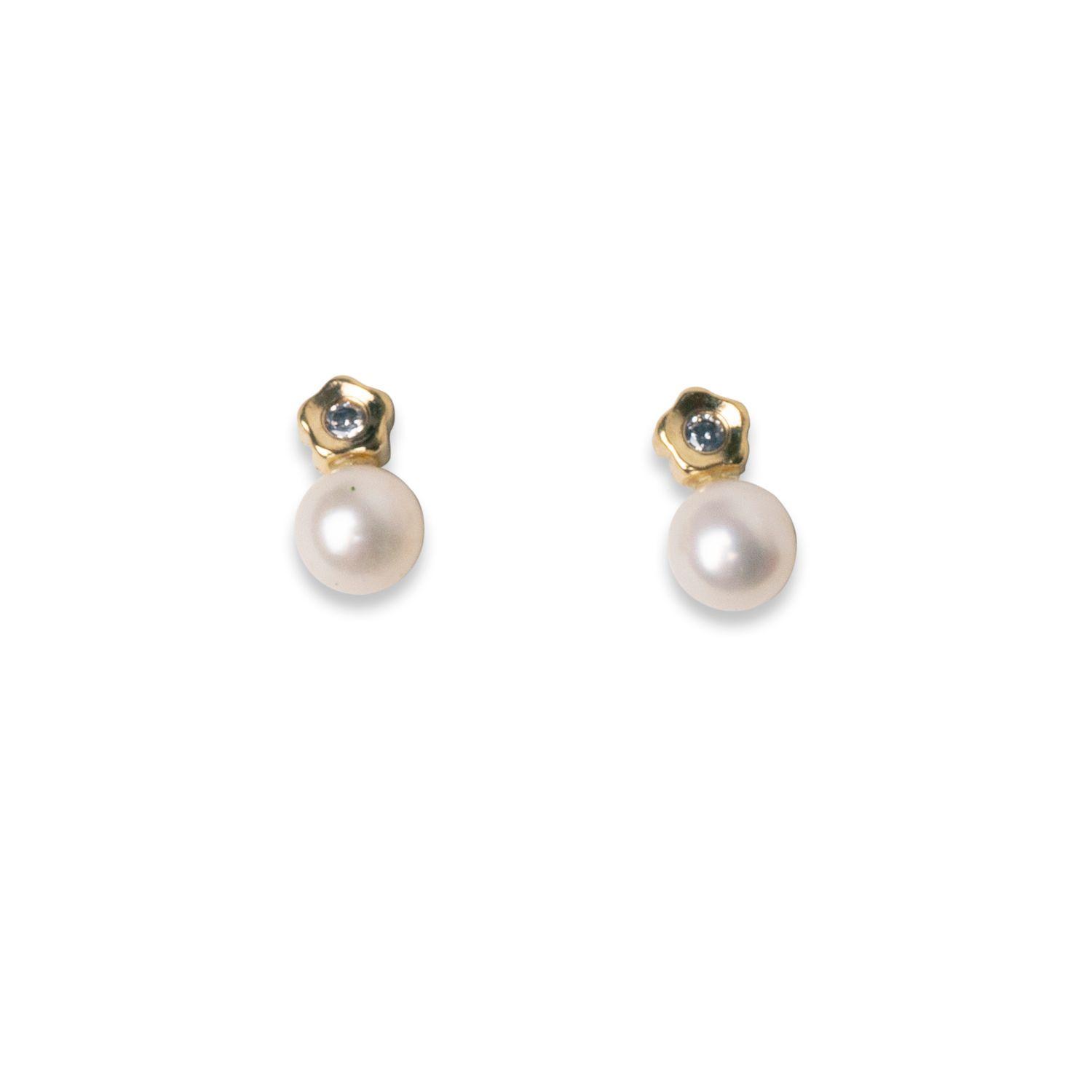 Aros De Perla Y Flor Circón 3Mm-0