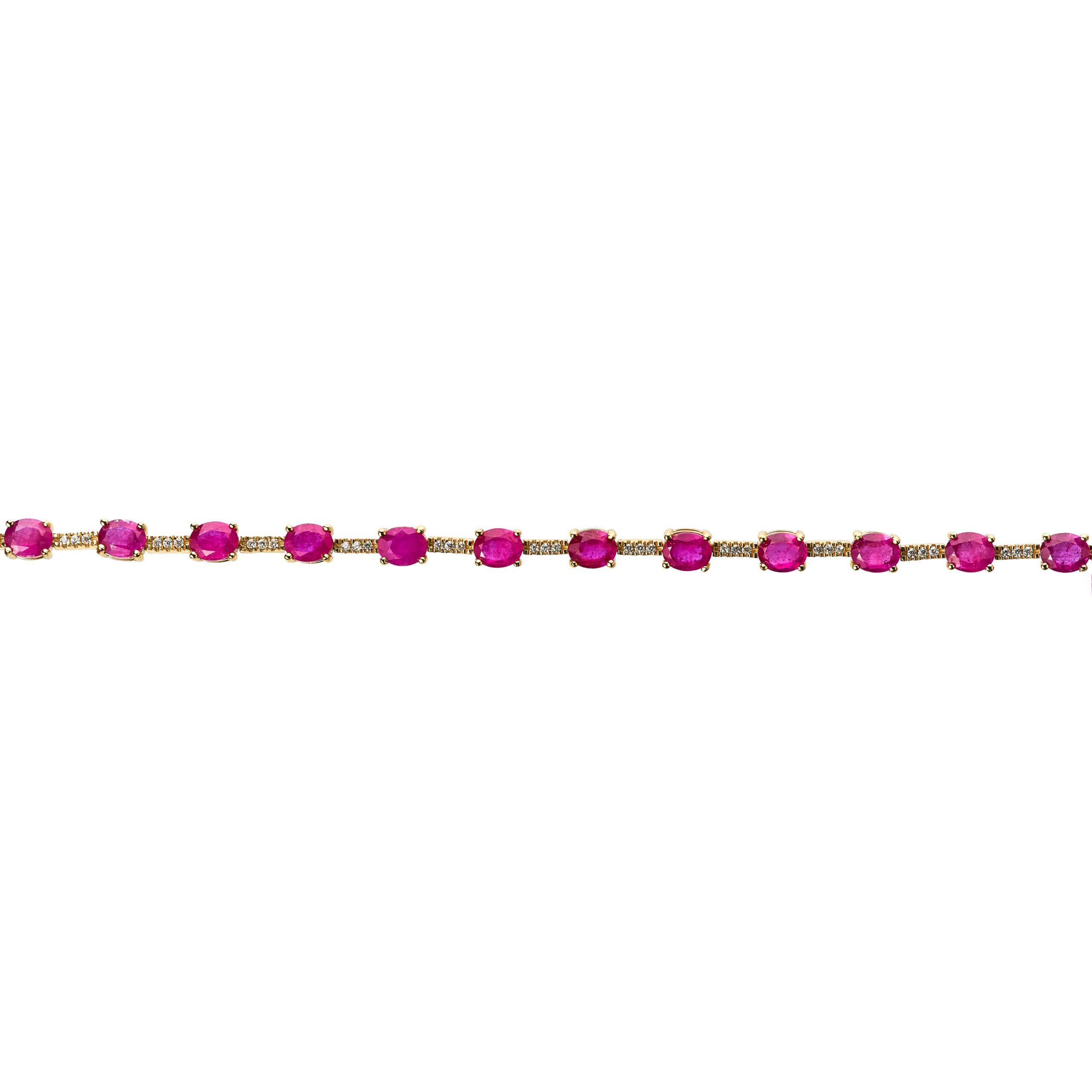 Pulsera de Rubies naturales ovalados estilo tenis Dorada-2