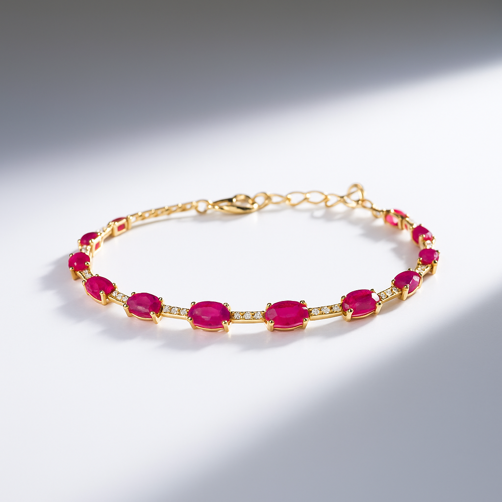 Pulsera de Rubies naturales ovalados estilo tenis Dorada-3