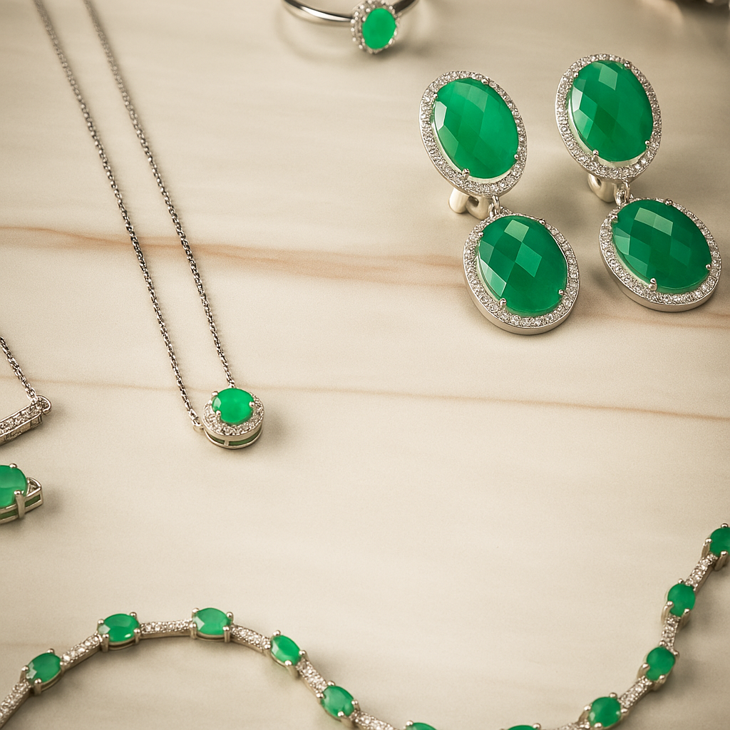 Aros Largos Agata verde facetados.-2