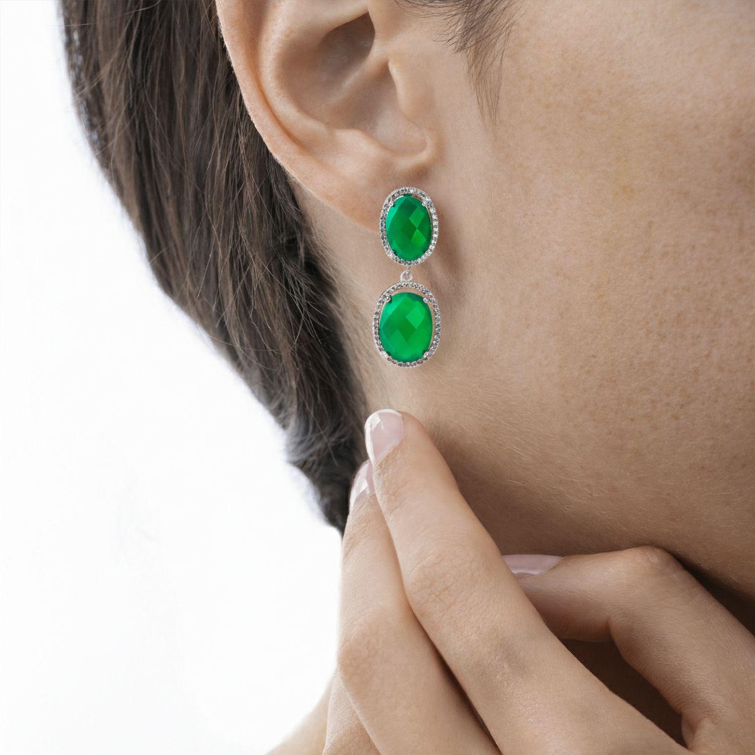 Aros Largos Agata verde facetados.-3