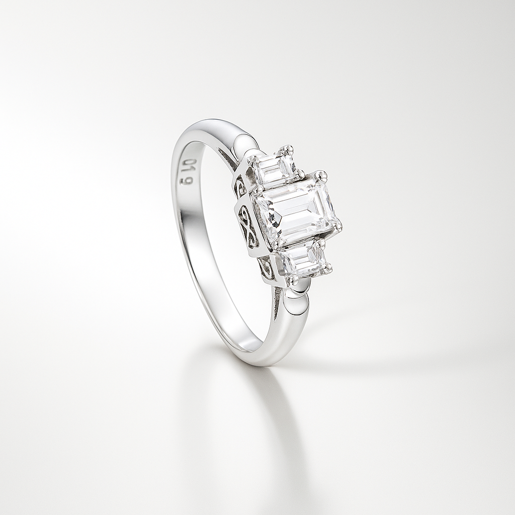 Anillo de Platino tricillo Baguette. Talla 6-2