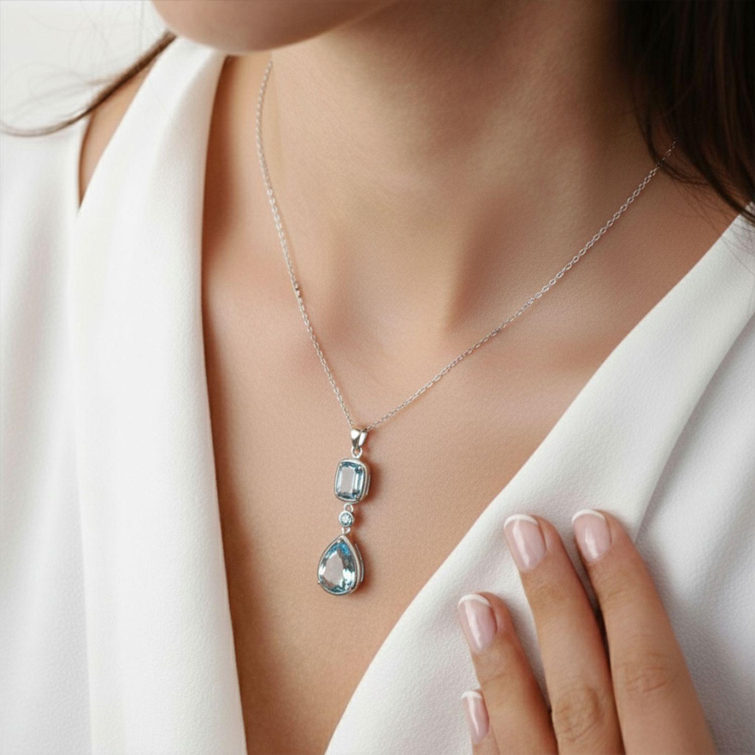 Colar topacio azul natural en gota.-2