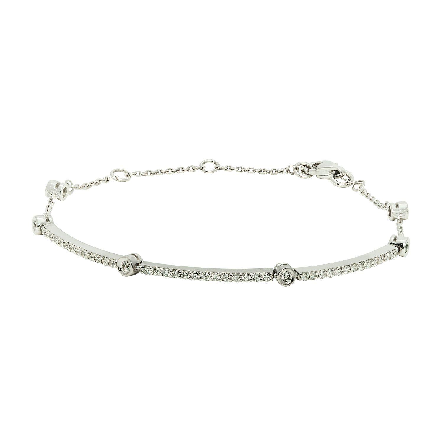 Pulsera Diamantes Barra Y Bisel En Oro Blanco 18K-0