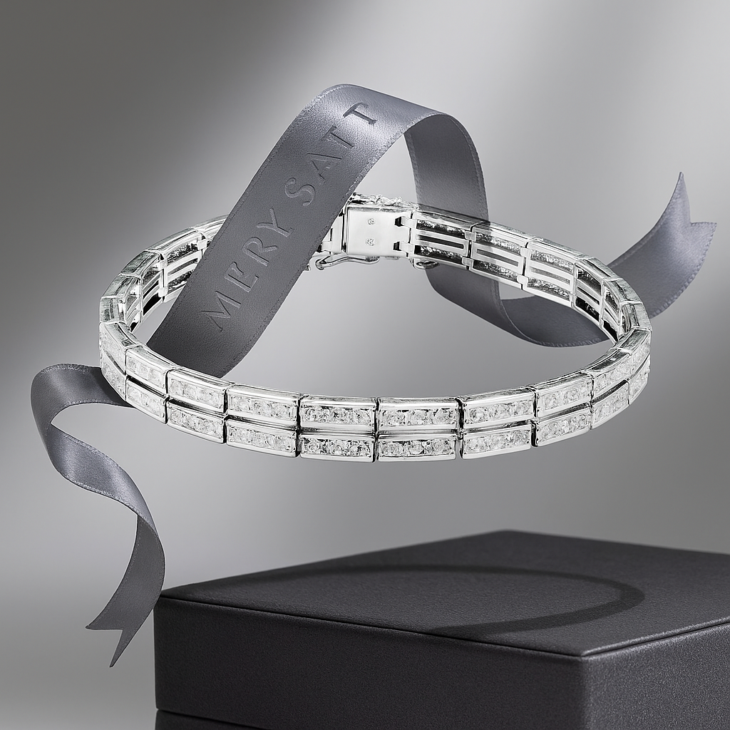 Pulsera Oro Blanco Doble Corrida Diamantes-2