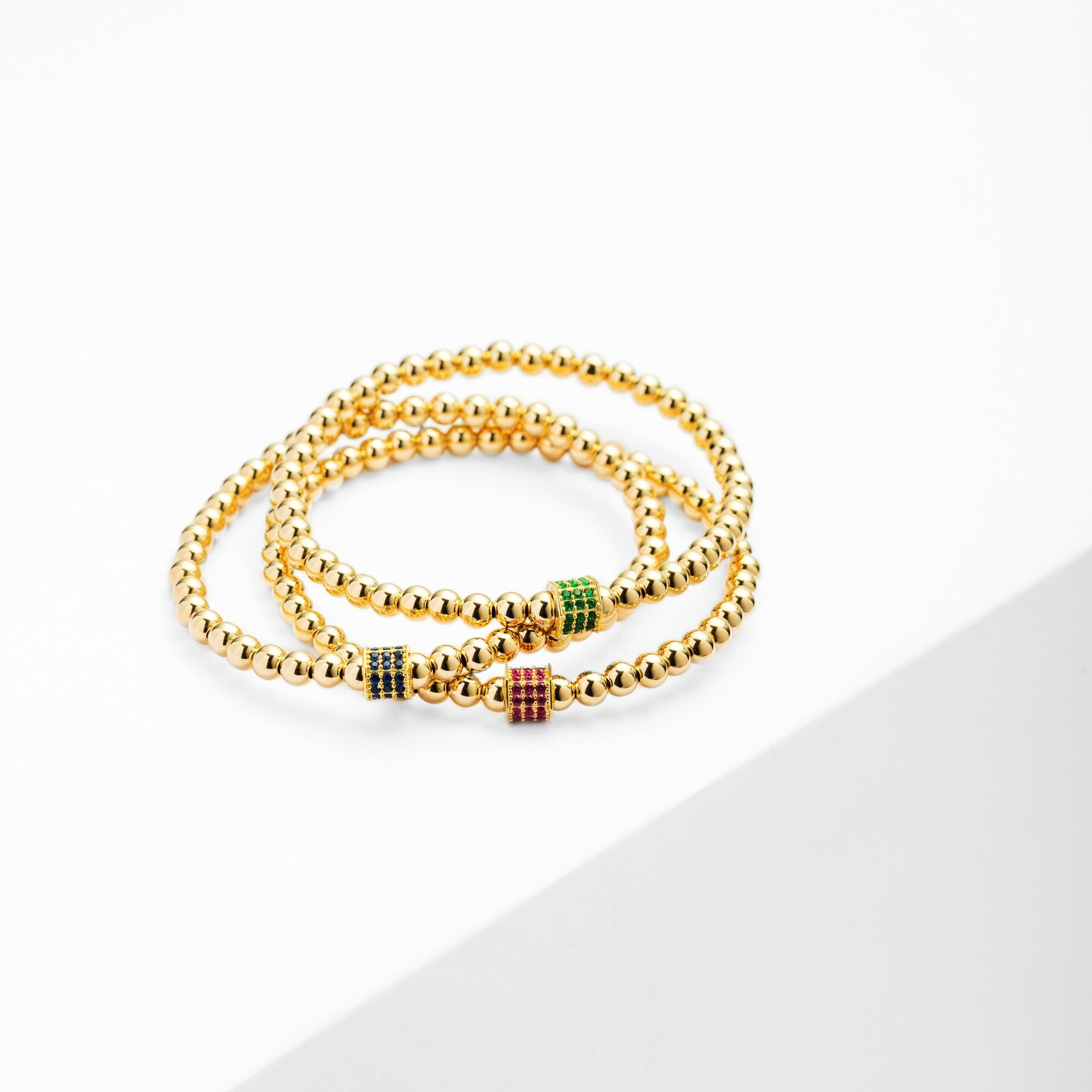 Pulsera Bolitas Doradas Y Circones Verdes-1