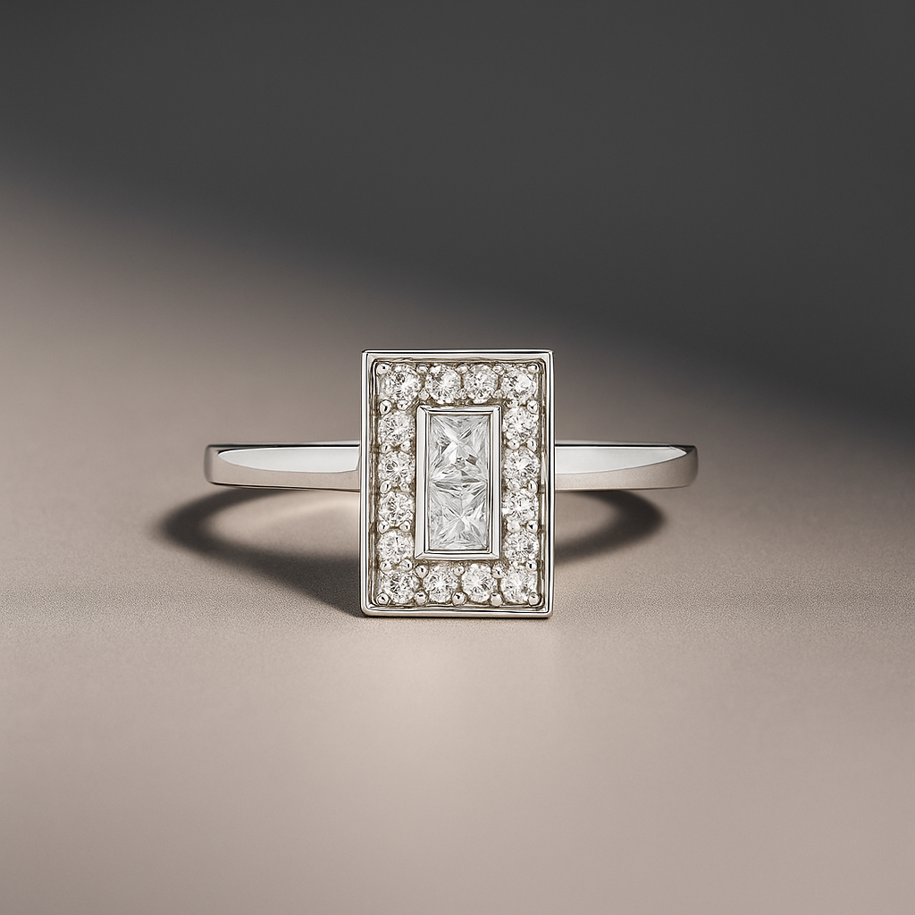 Anillo Oro Blanco Placa Brillantes talla 10-2