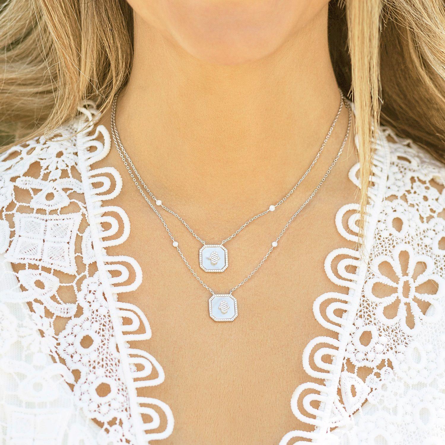 Collar Hamsa En Nacar Con Cz-2