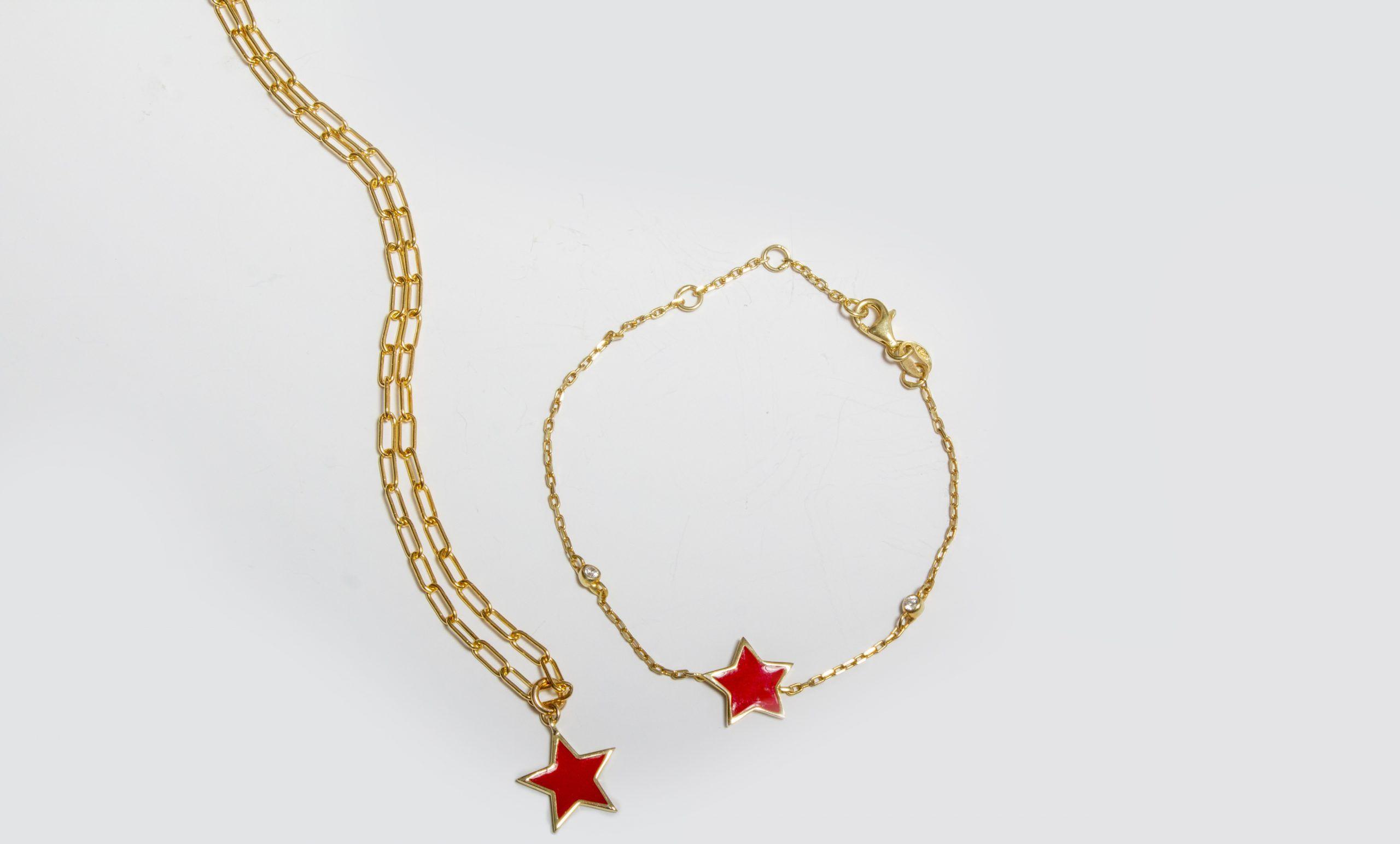 Collar Vermeil Eslabones Estrella Roja-2