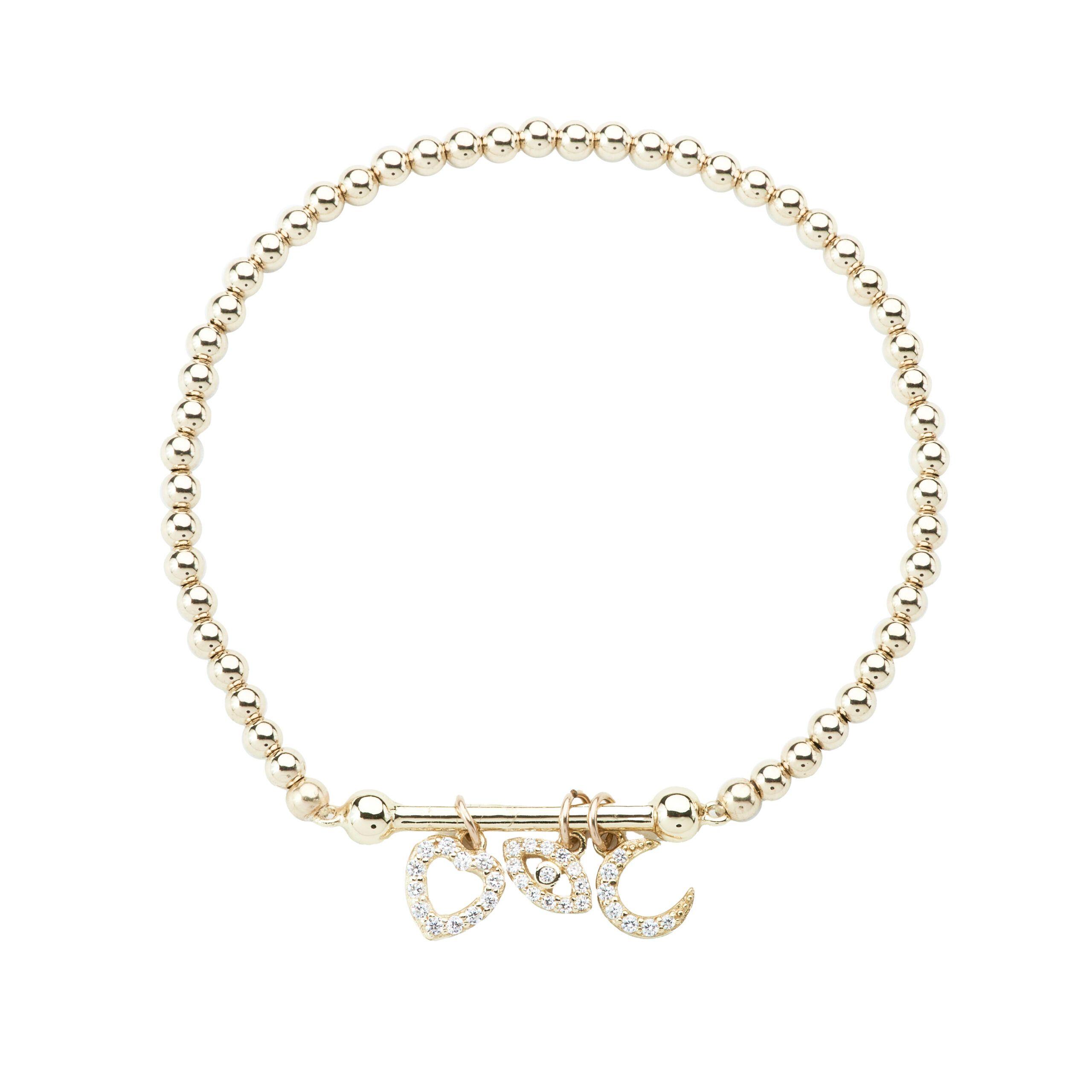 Pulseras 3 Charms Plata  Bolitas 3Mm-3