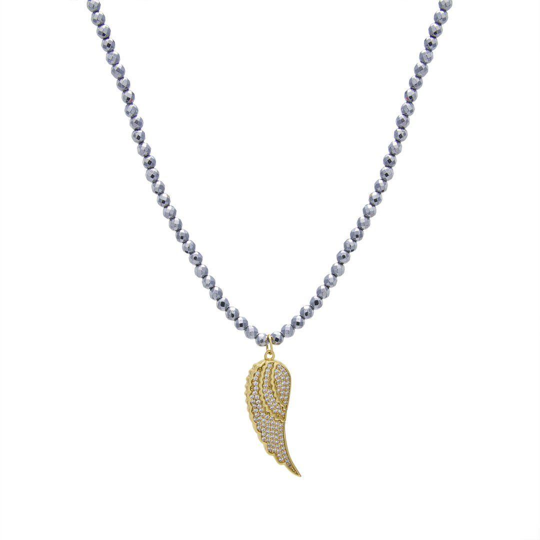 Collar 60Cm  Perlas Negras  Y Ala Dorada Cz-0