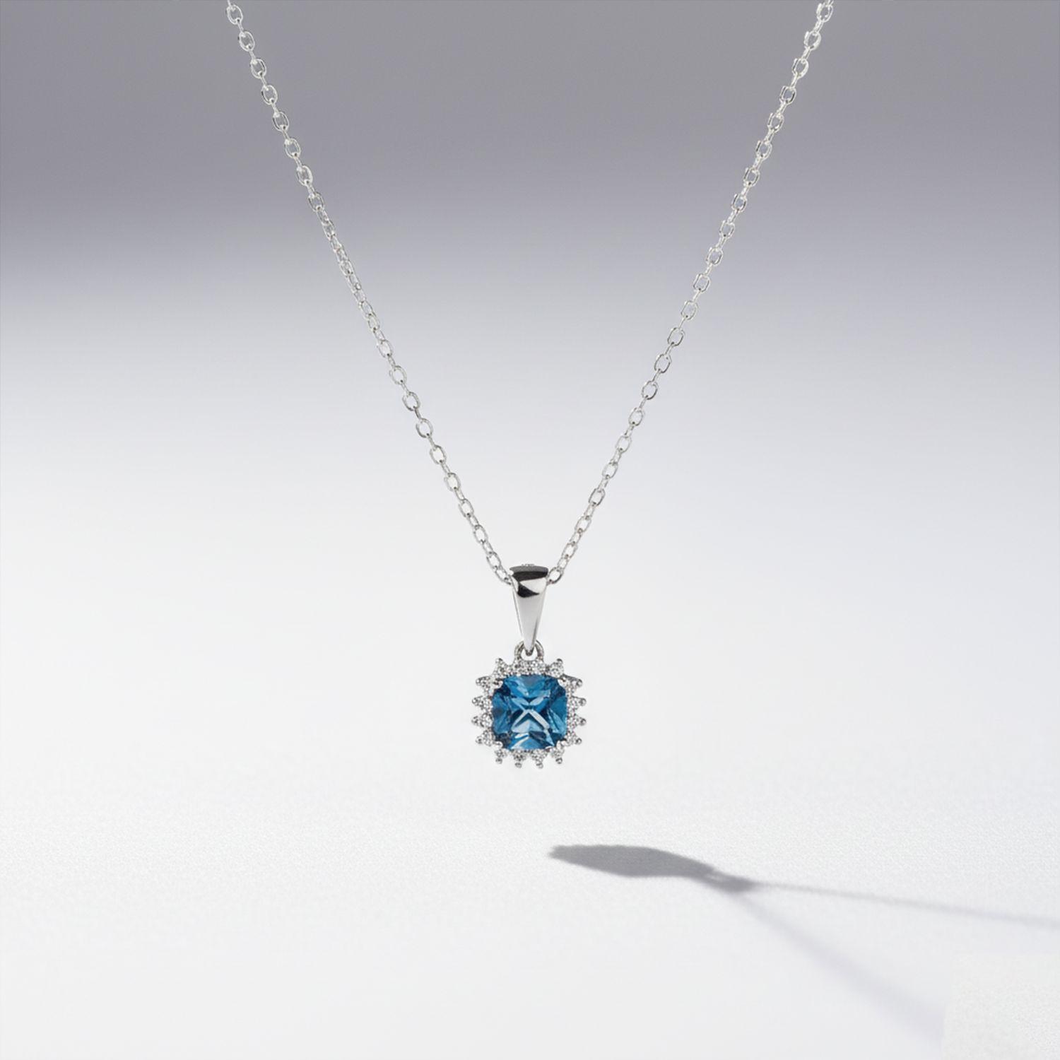 Collar de Blue Topaz natural con halo de circones-1