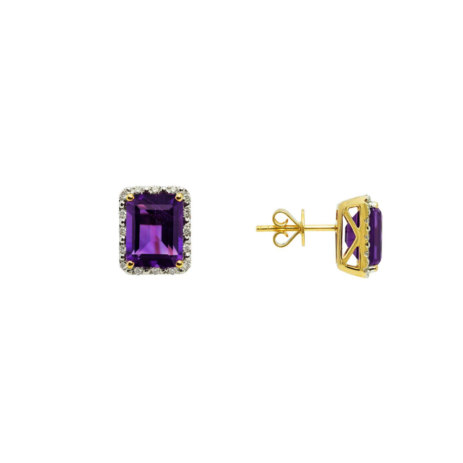 Aros Amatista Baguette Y Brillantes Oro Amarillo 18K-2