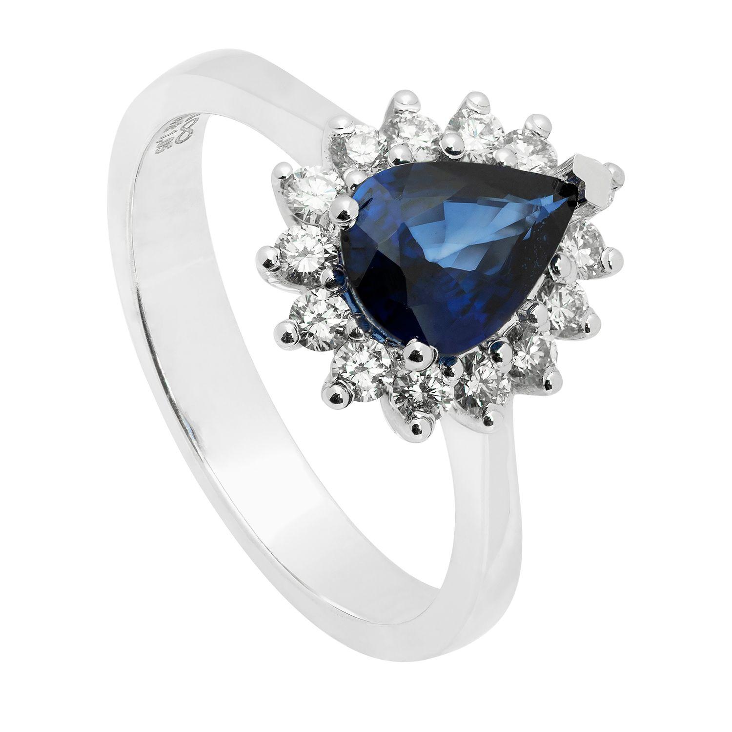 Anillo Zafiro En Pera Con Brillantes 0.34Ct Oro Blanco #12-0