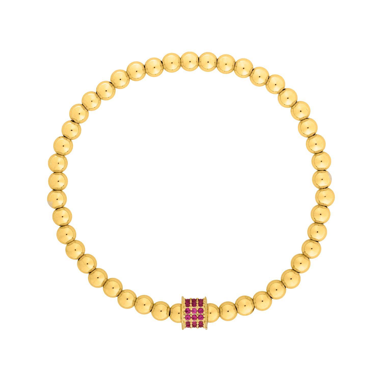 Pulsera Bolitas Doradas 4Mm Y Circones Rosados-0