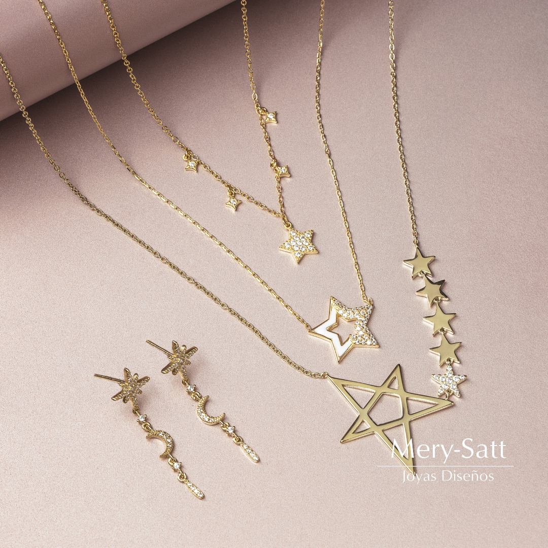 Collar Fran Estrella Grande Y Pequeñas Plata 925 Vermeil-2