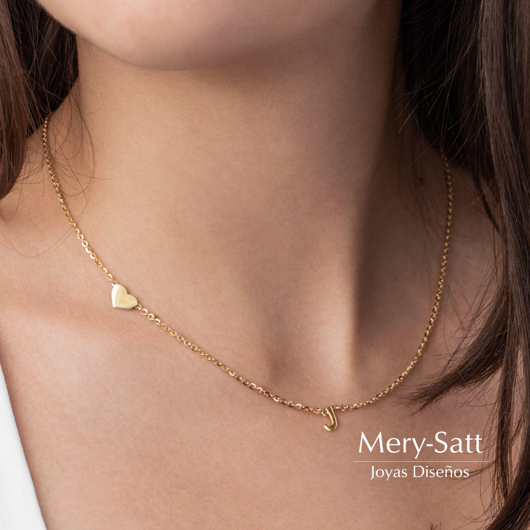 Collar Corazón E Inicial Personalizable Vermeil Oro 18K-1