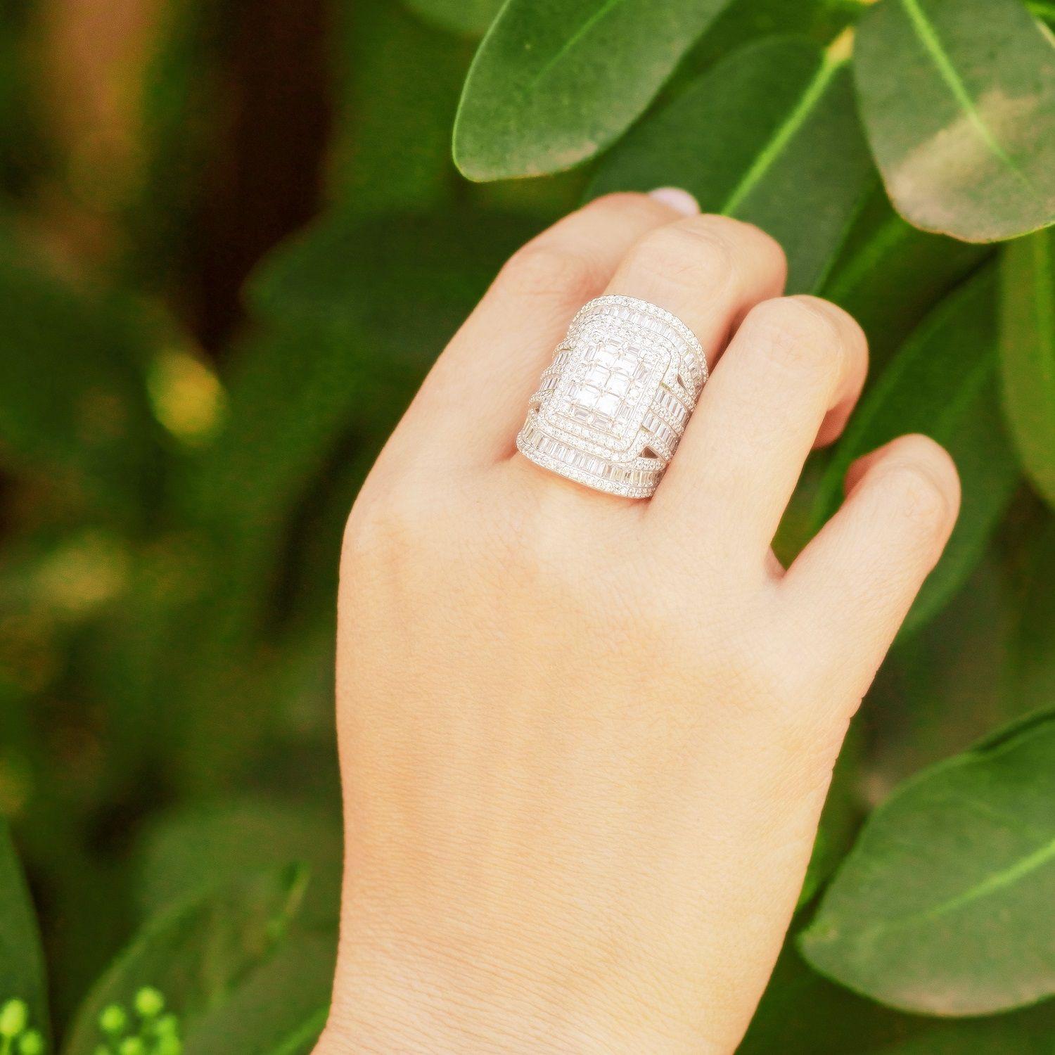 Anillo Circones Baguette Plata 925 #14-4