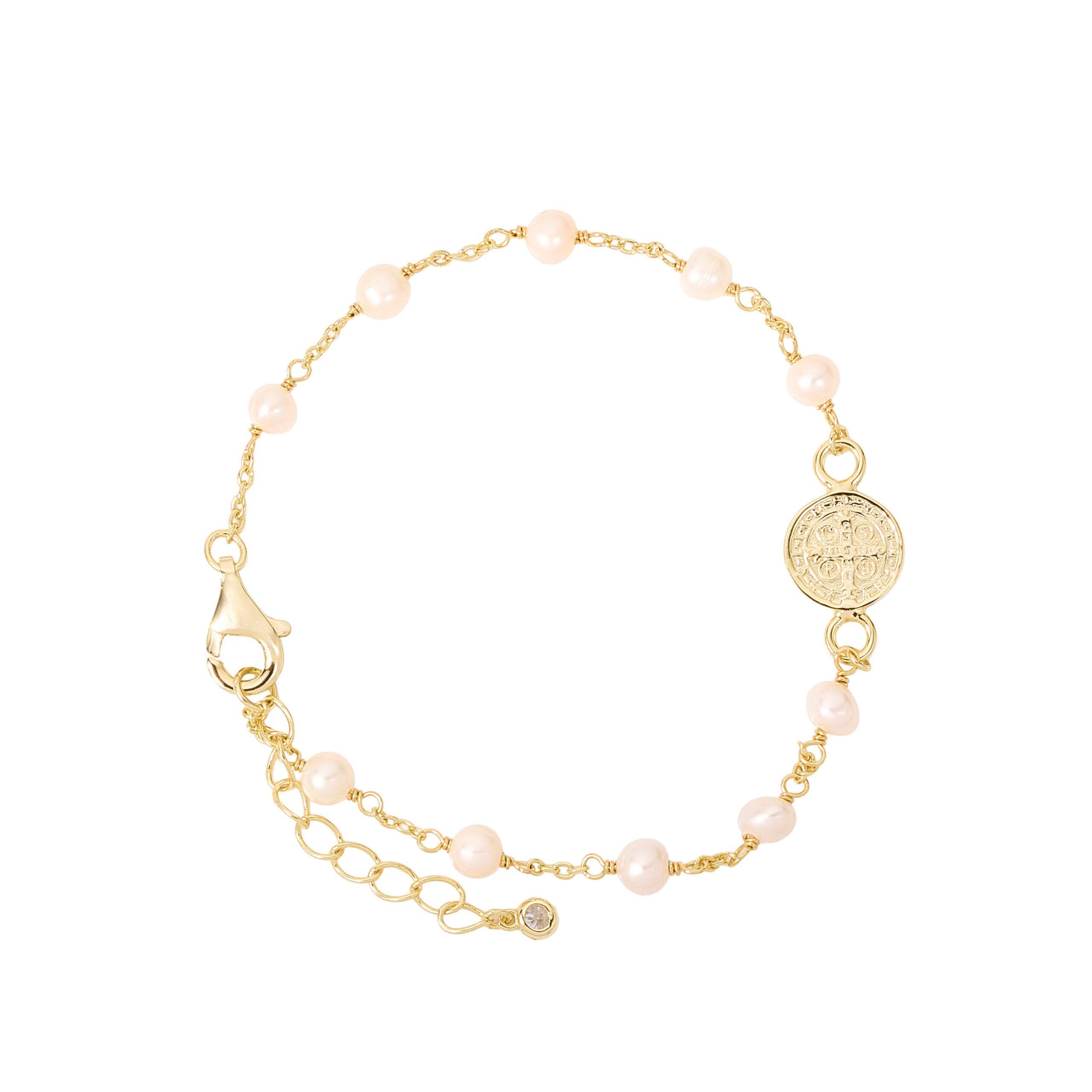 PULSERA ROSARIO PERLITAS MEDALLÓN SAN BENITO-2