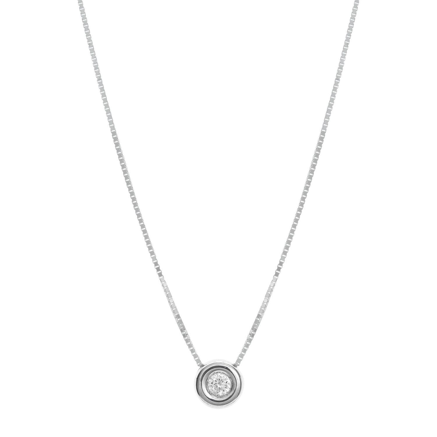 Collar Oro Blanco 18K Punto De Luz Diamante Bisel 0,17Ct-0