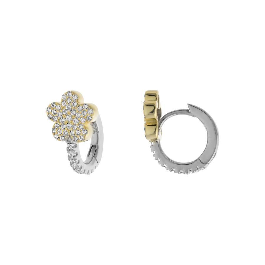 Huggie Plata Cz 10Mm Y Flor Vermeil Cz 7Mm-0