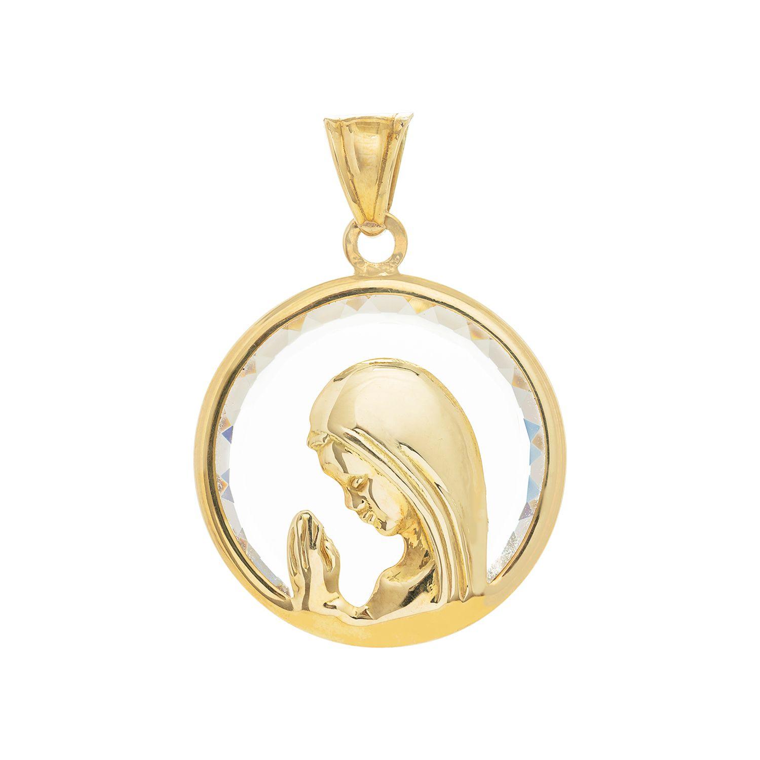 Medalla Virgen Con Cristal Oro Amarillo 18K - 20Mm-0