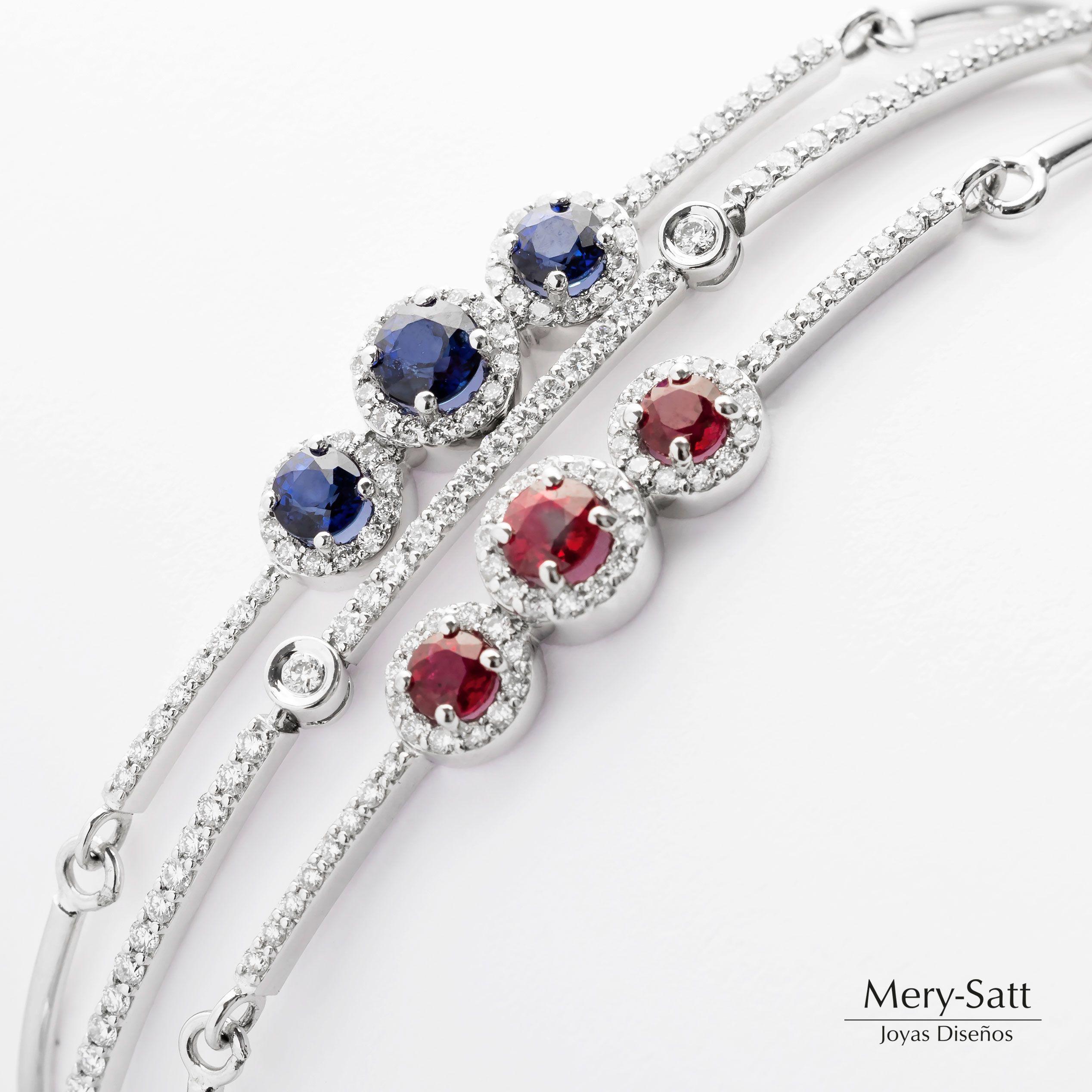 Pulsera Zafiros Y Brillantes En Oro Blanco 18K-1