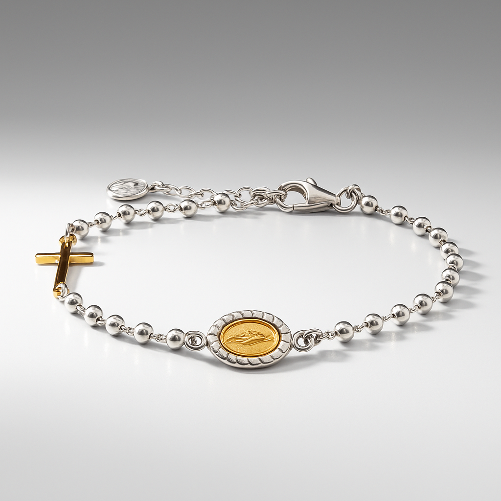 Pulsera Rosario Con Cruz Y Virgen-2