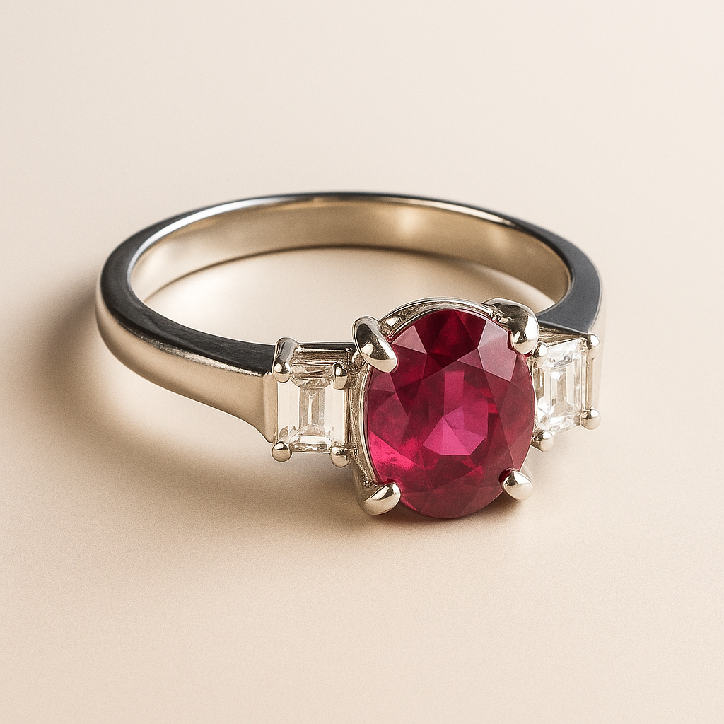 Anillo Rubi y Baguette Talla 14-1