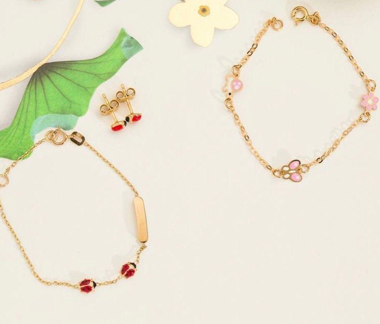 Pulsera Niñita Oro Amarillo 18K Flor Y Mariposa-1