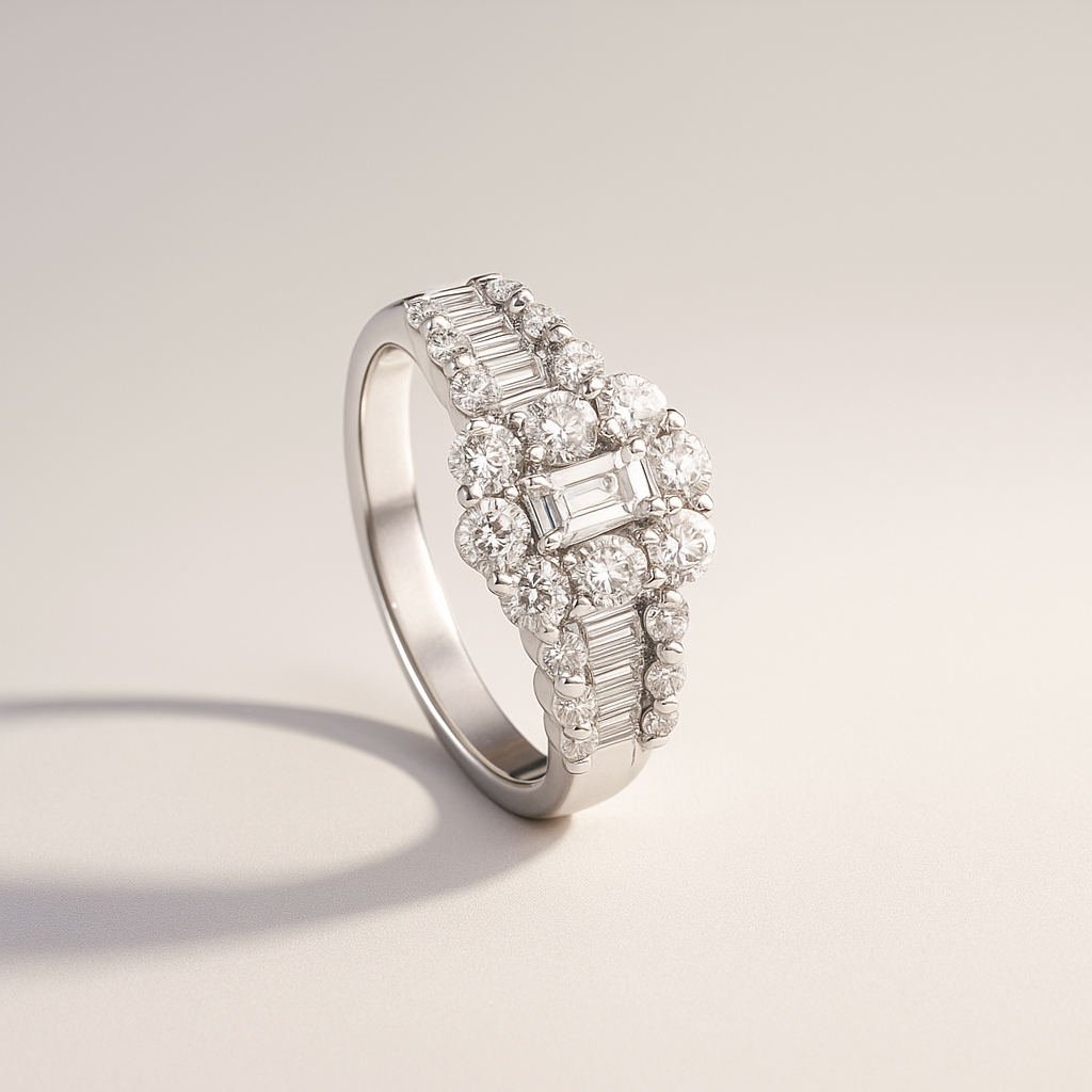 Anillo Central con Baguette y Brillantes Talla 13-1