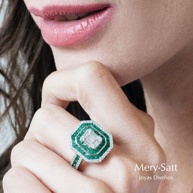 Anillo Eduardiano Esmeralda Y Brillantes Oro Blanco 18K #15-2