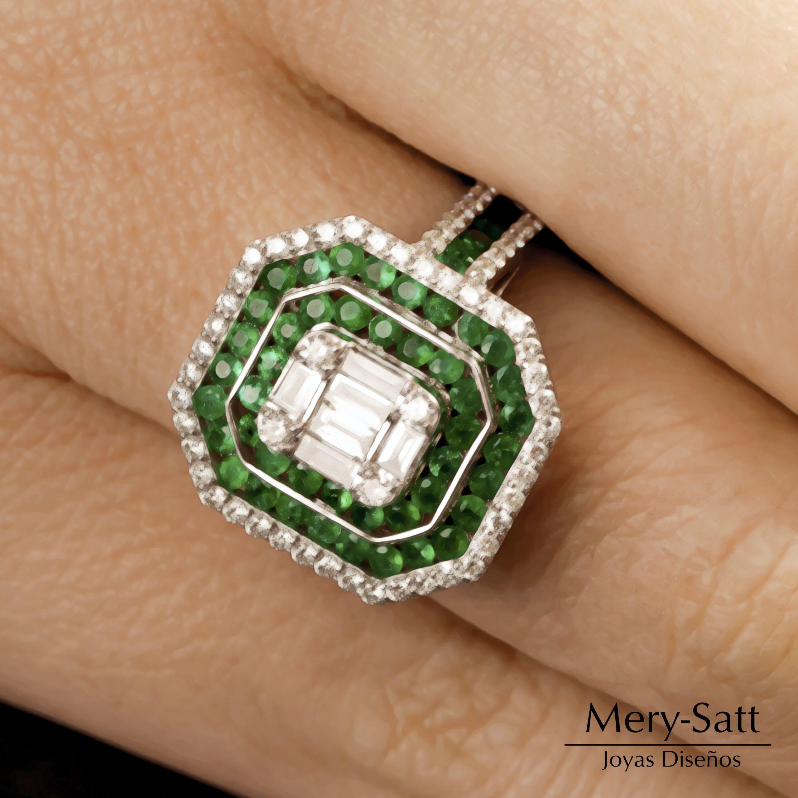 Anillo Eduardiano Esmeralda Y Brillantes Oro Blanco 18K #15-3