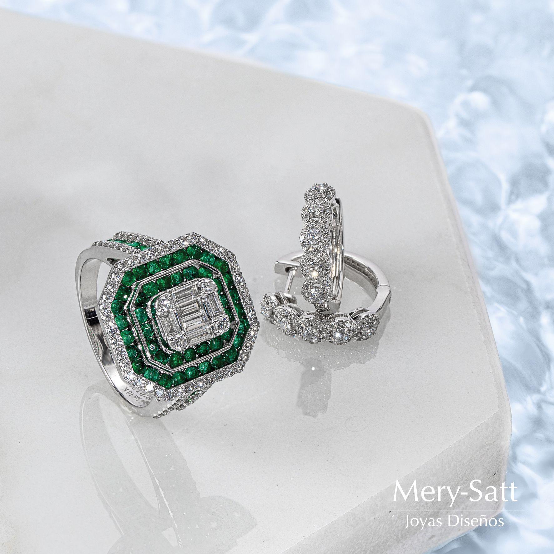 Anillo Eduardiano Esmeralda Y Brillantes Oro Blanco 18K #15-4