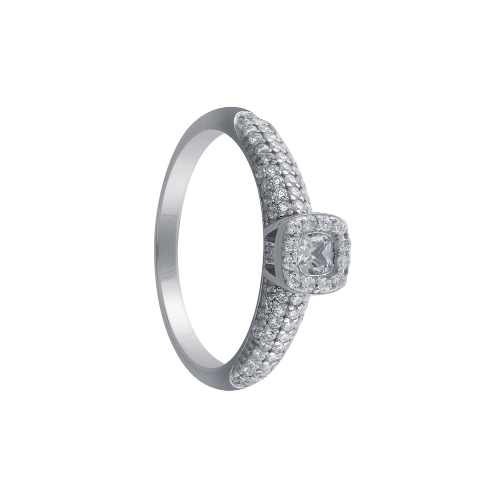 Anillo 1/2 Cintillo Pave Y Solit Cuadrado #9-0