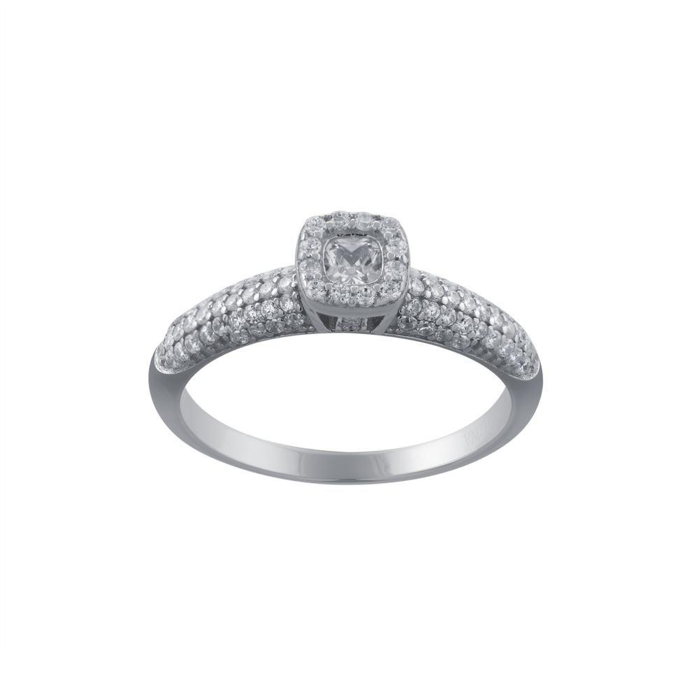 Anillo 1/2 Cintillo Pave Y Solit Cuadrado #9-1