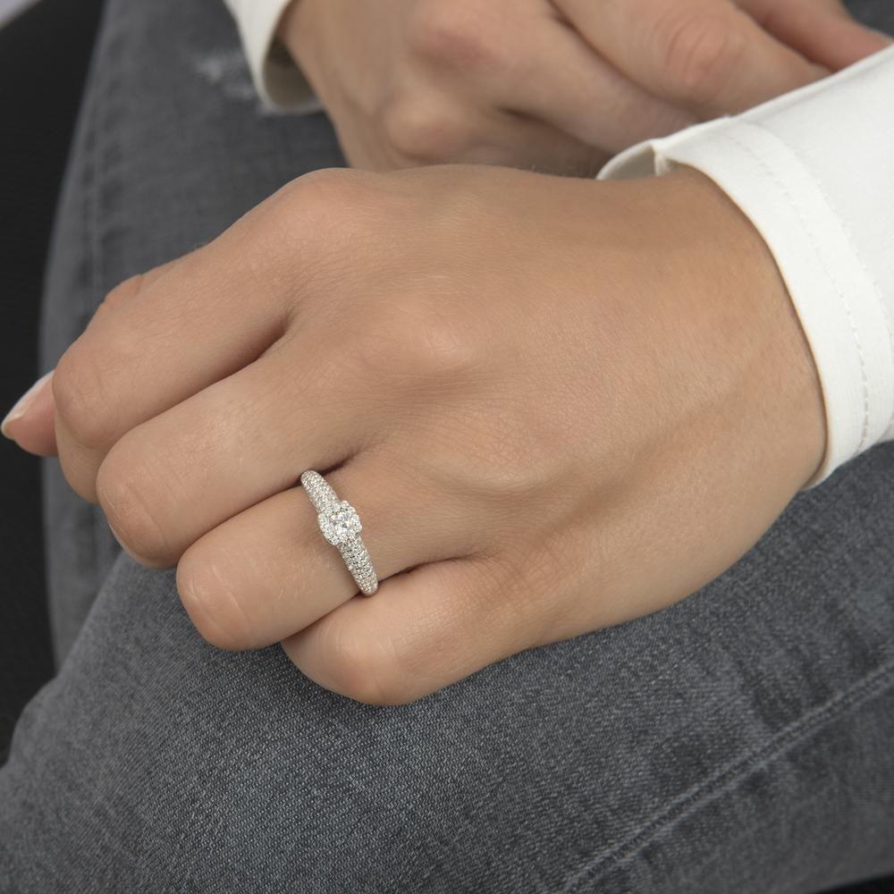 Anillo 1/2 Cintillo Pave Y Solit Cuadrado #9-2