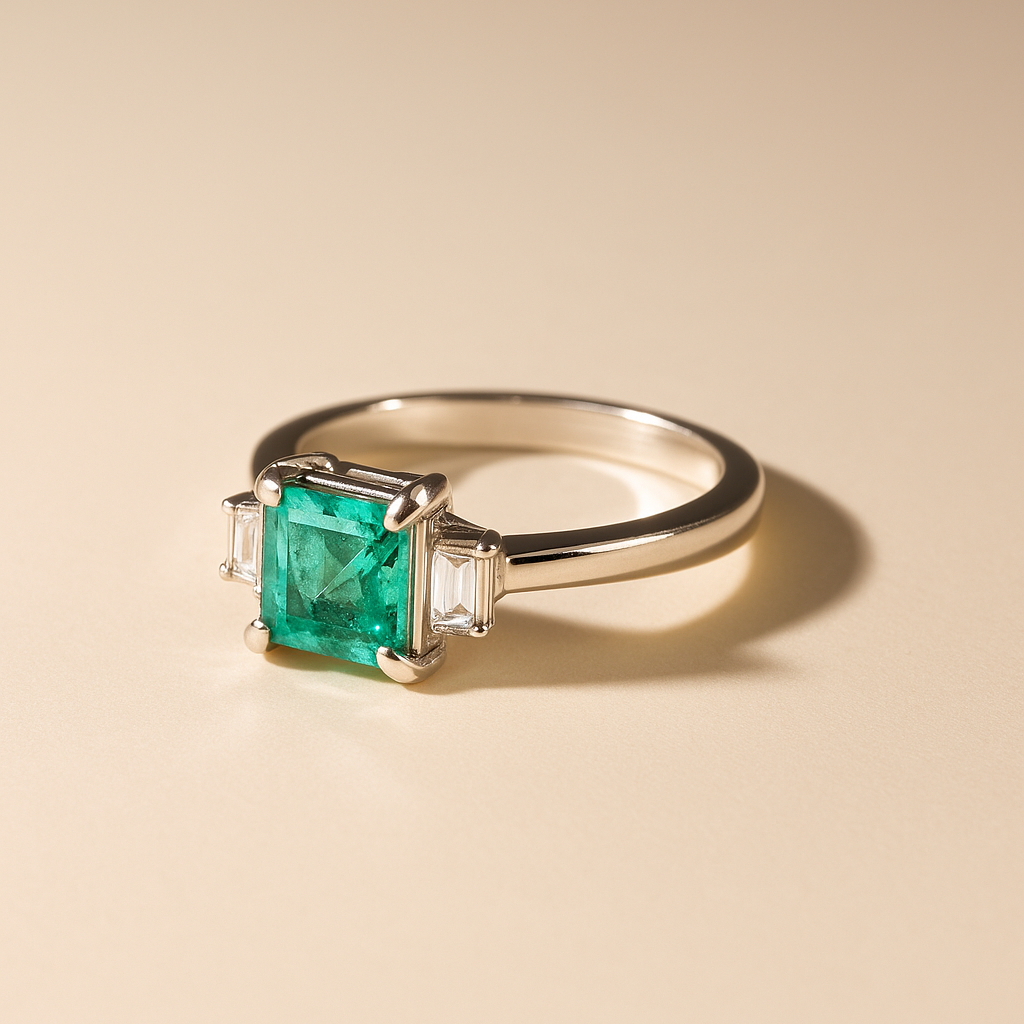 Anillo de Platino Esmeralda Princess. Talla 9-2