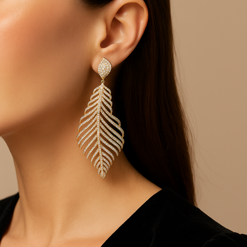 AROS PLUMA CIRCON PLATA DORADA-2