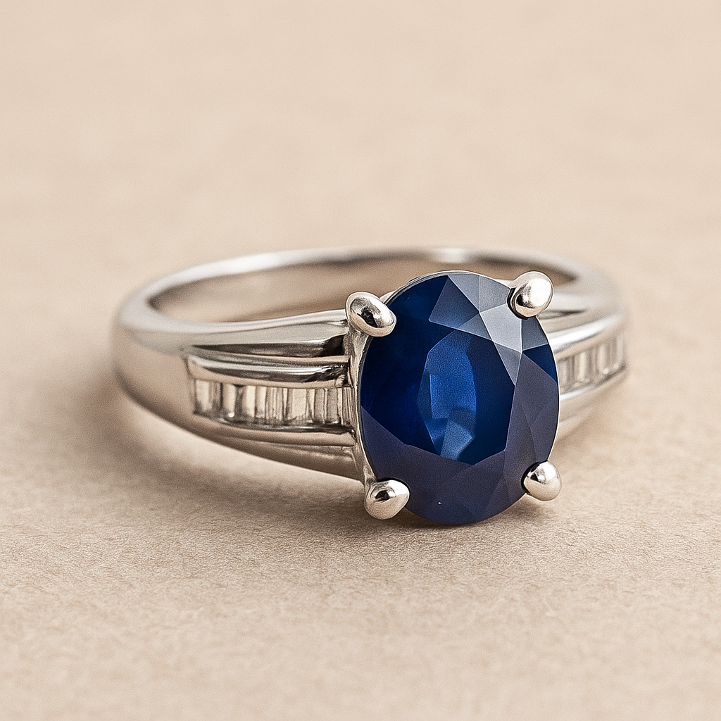 Anillo de Platino Zafiro Ovalado. Talla 14-2