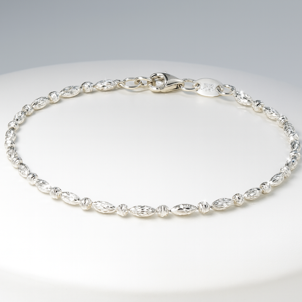 PULSERA ORO BLANCO 18K BOLITA DIAMANTADA-2