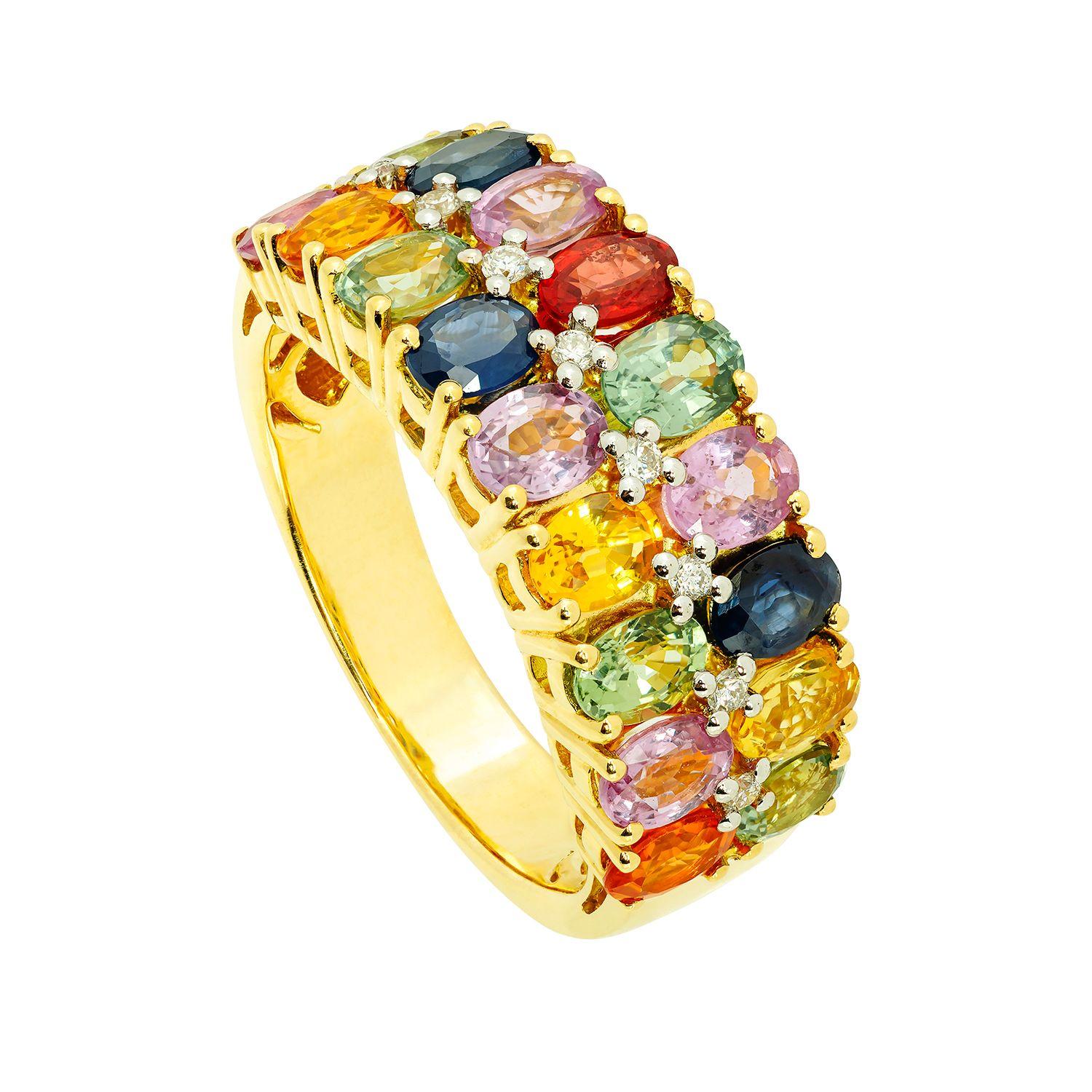 Anillo Doble Zafiros Colores Oro Amarillo 18K #13-0