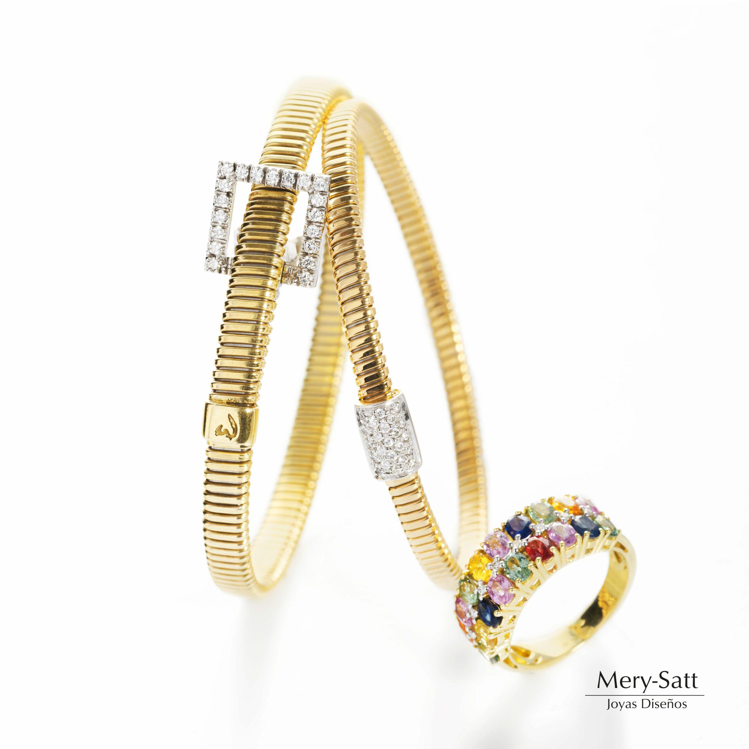 Anillo Doble Zafiros Colores Oro Amarillo 18K #13-1