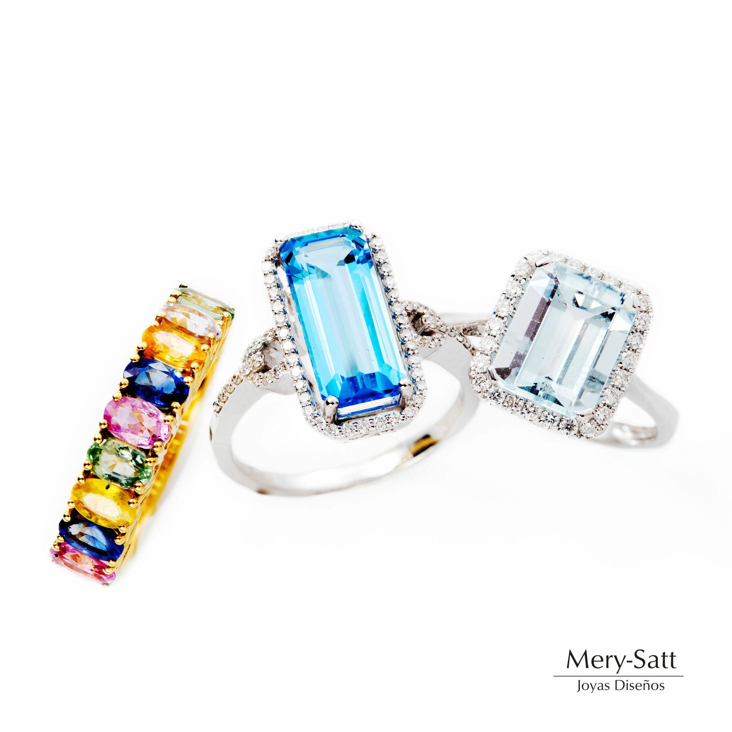 Anillo Topacio Azul Y Brillantes 0.3Ct Oro Blanco #14-2