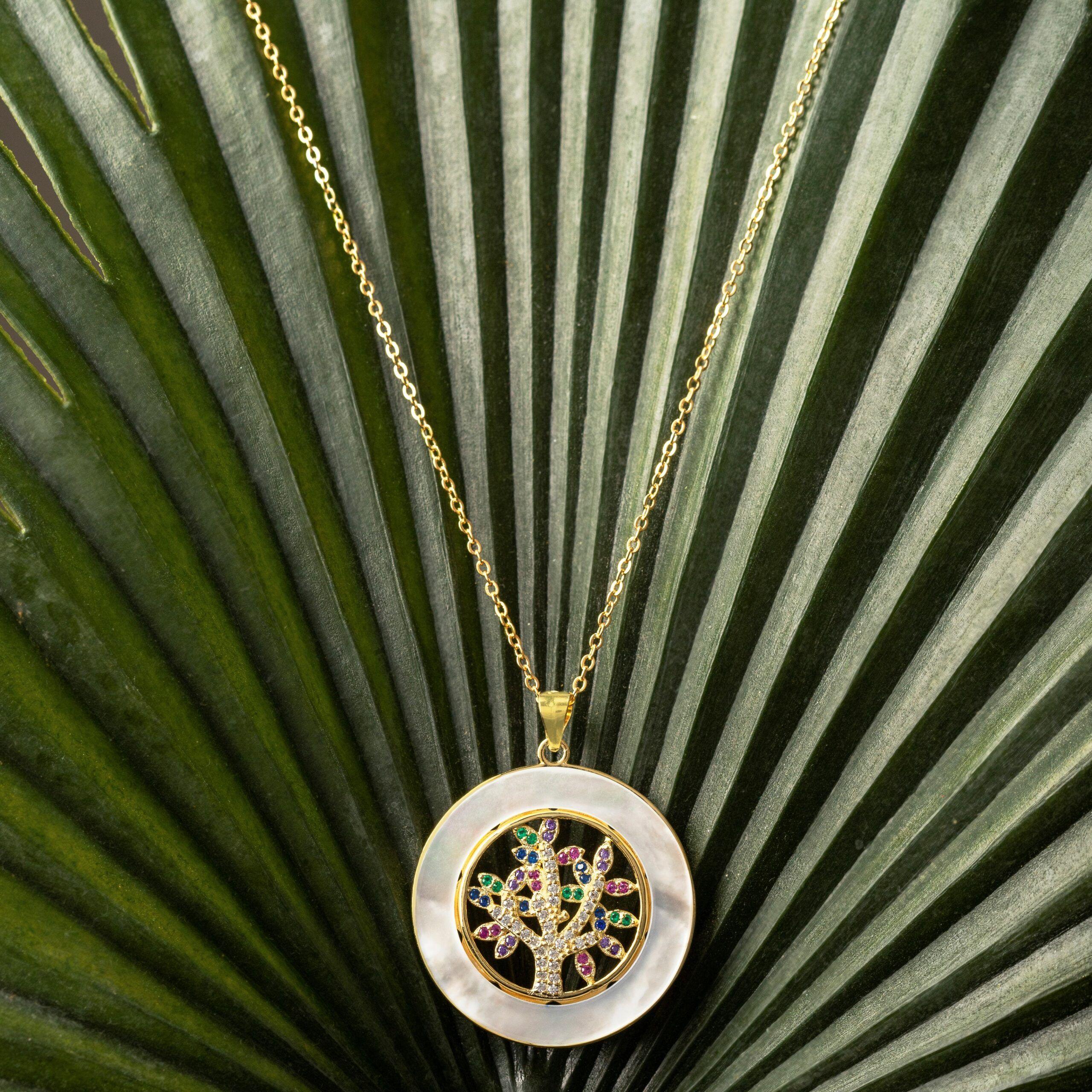 Collar Vermeil Disco 28Mm Arbol Vida Colores-1